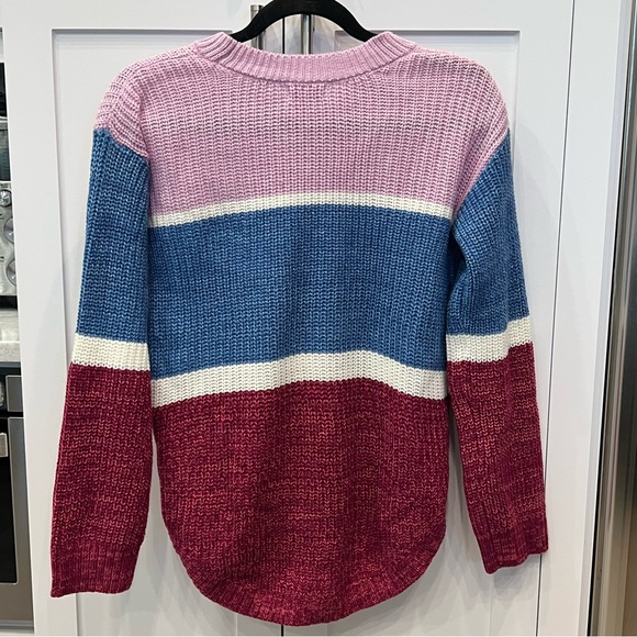 SO Lilac, Blue, Raspberry, White Colorblock Women’s Knit Sweater - Picture 6 of 7